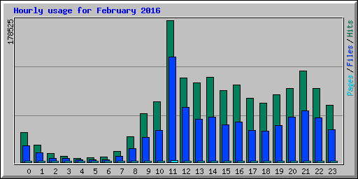 Hourly usage for February 2016